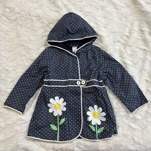 Gymboree Navy Polka Dot Hooded Raincoat with Daisy Appliqués